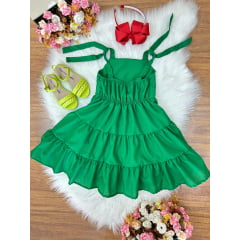 Vestido Infantil de Alça Verde Busto Bordado Casual Luxo