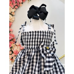 Vestido Infantil de Alça Xadrez Preto C/ Broche Casual Luxo