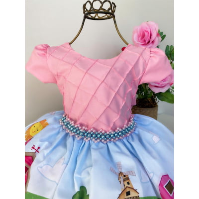Vestido Infantil Fazendinha Rosa Luxo Festa
