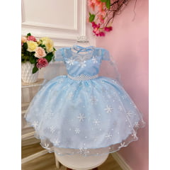 Vestido Infantil Frozen Princesas C/ Capa e Cinto de Pérolas