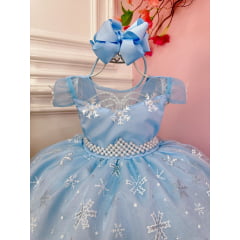 Vestido Infantil Frozen Princesas C/ Capa e Cinto de Pérolas