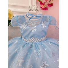 Vestido Infantil Frozen Princesas C/ Capa e Cinto de Pérolas