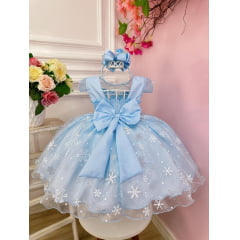 Vestido Infantil Frozen Princesas C/ Capa e Cinto de Pérolas