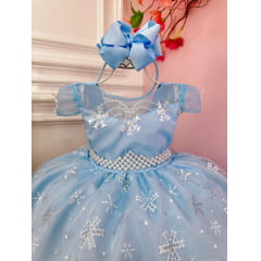Vestido Infantil Frozen Princesas C/ Capa e Cinto de Pérolas