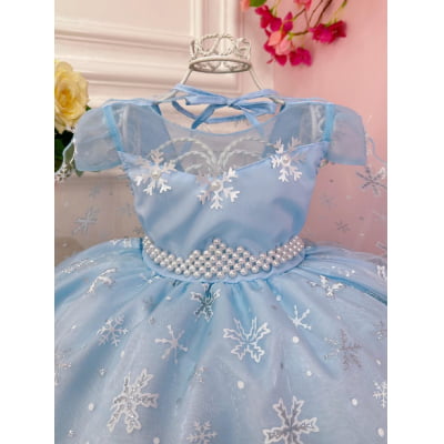 Vestido Infantil Frozen Princesas C/ Capa e Cinto de Pérolas