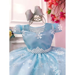 Vestido Infantil Frozen Princesas Com Cinto de Pérolas