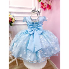 Vestido Infantil Frozen Princesas Com Cinto de Pérolas