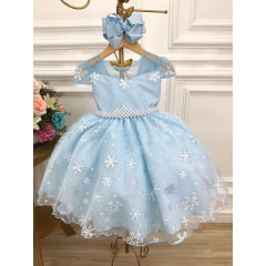 Vestido Infantil Frozen Princesas Com Cinto de Pérolas