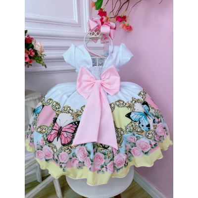 Vestido Infantil Jardim das Borboletas Encantado C/ Pérolas