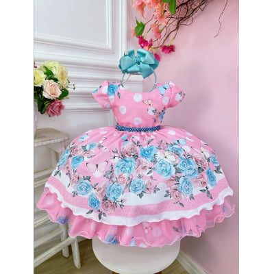 Vestido Infantil Jardim das Borboletas Rosa Festas Luxo
