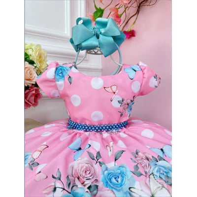 Vestido Infantil Jardim das Borboletas Rosa Festas Luxo
