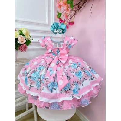 Vestido Infantil Jardim das Borboletas Rosa Festas Luxo