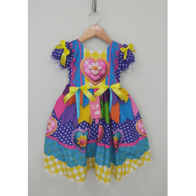 Vestido Infantil Junino Caipira Arraiá Lilás Colorido Vestido Infantil Junino Caipira Arraiá Lilás Colorido