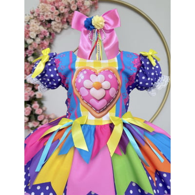 Vestido Infantil Junino Caipira Arraiá Lilás Colorido