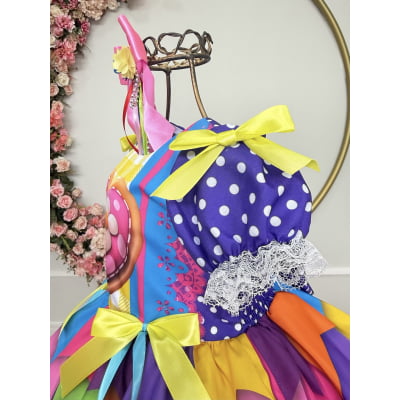 Vestido Infantil Junino Caipira Arraiá Lilás Colorido