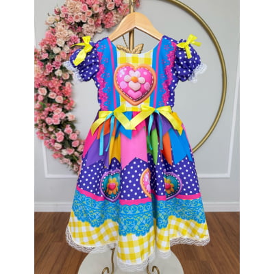 Vestido Infantil Junino Caipira Arraiá Lilás Colorido
