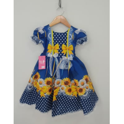 Vestido Infantil Junino Caipira Festas Azul Colorido Florido Vestido Infantil Junino Caipira Festas Azul Colorido Florido