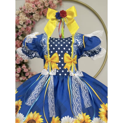 Vestido Infantil Junino Caipira Festas Azul Colorido Florido
