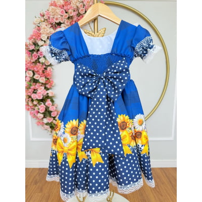 Vestido Infantil Junino Caipira Festas Azul Colorido Florido