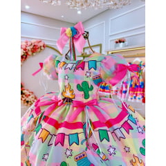 Vestido Infantil Junino Festa de São João Colorido Luxo