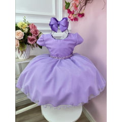 Vestido Infantil Lilás Busto C/ Strass e Saia com Glitter