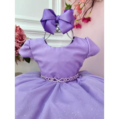 Vestido Infantil Lilás Busto C/ Strass e Saia com Glitter