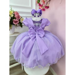 Vestido Infantil Lilás Busto C/ Strass e Saia com Glitter