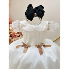 Vestido Infantil Off White Busto Strass C/ Bolero Xadrez Luxo