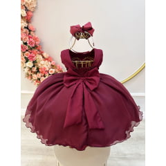 Vestido Infantil Marsala Echarpe Infantil Apliques Borboletas