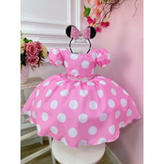 Vestido Infantil Minnie Rosa Busto Com Strass Festas