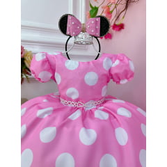 Vestido Infantil Minnie Rosa Busto Com Strass Festas