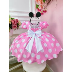 Vestido Infantil Minnie Rosa Busto Com Strass Festas