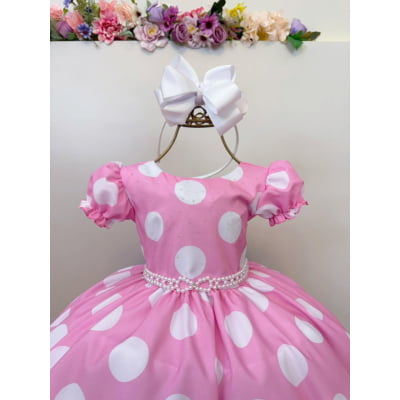 Vestido Infantil Minnie Rosa Busto Com Strass Festas