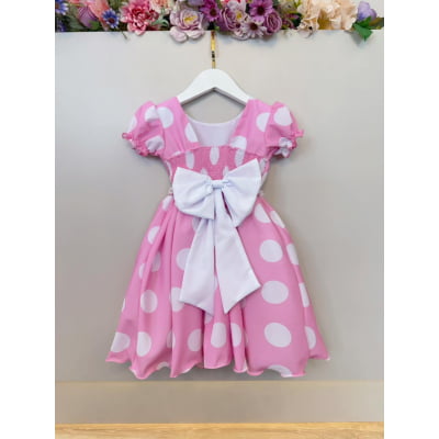 Vestido Infantil Minnie Rosa Busto Com Strass Festas