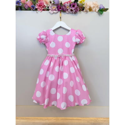 Vestido Infantil Minnie Rosa Busto Com Strass Festas