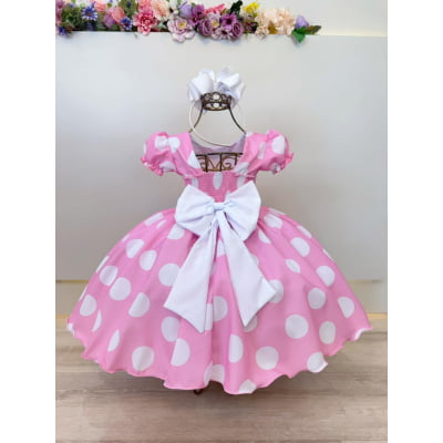 Vestido Infantil Minnie Rosa Busto Com Strass Festas
