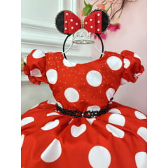 Vestido Infantil Minnie Vermelho Busto Com Strass Festas