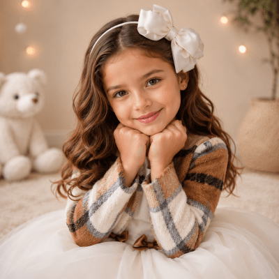 Vestido Infantil Off White Busto Strass C/ Bolero Xadrez Luxo