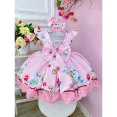 Vestido Infantil Patrulha Canina Sky Rosa C/ Pérolas Festas