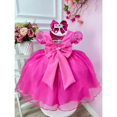 Vestido Infantil Pink Princesa Aurora Barbie Aplique Flores