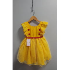 Vestido Infantil Princesa Bela e a Fera Com Babados e Strass