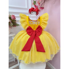 Vestido Infantil Princesa Bela e a Fera Com Babados e Strass