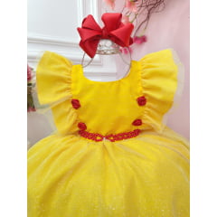 Vestido Infantil Princesa Bela e a Fera Com Babados e Strass