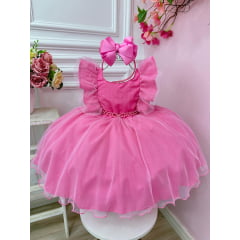 Vestido Infantil Princesa Com Babados e Strass