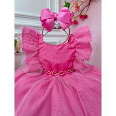 Vestido Infantil Princesa Rapunzel Com Babados e Strass