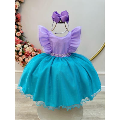 Vestido Infantil Princesa Sereia Ariel Lilás Festas