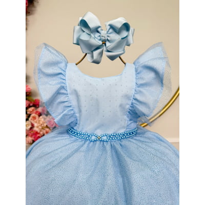 Vestido Infantil Princesas Frozen Anna e Elsa Azul Festas