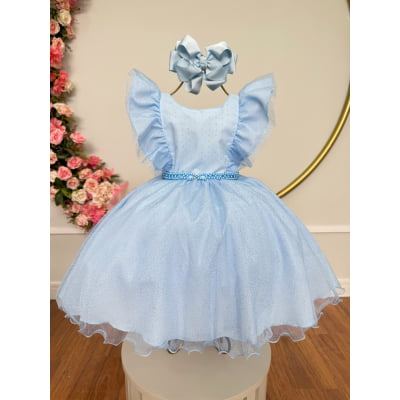 Vestido Infantil Princesas Frozen Anna e Elsa Azul Festas