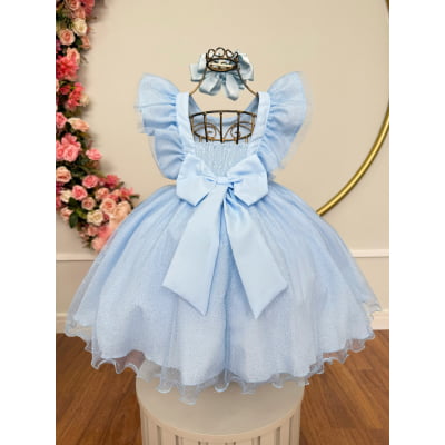 Vestido Infantil Princesas Frozen Anna e Elsa Azul Festas