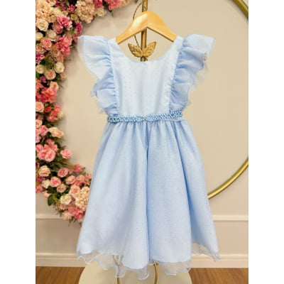 Vestido Infantil Princesas Frozen Anna e Elsa Azul Festas